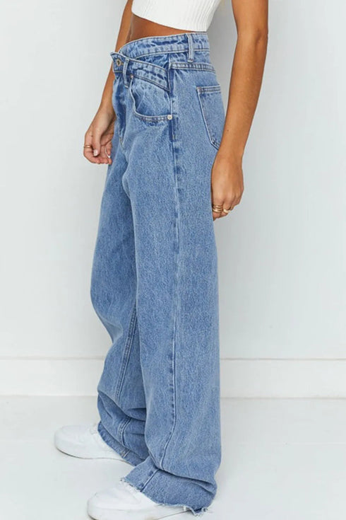'Aureline' Mid Rise Wide Leg Jeans - Celes Fashion